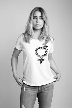 Birgitte Hjort Sørensen in the t-shirt designed by Baum und Pferdgarten to celebrate the 100 years of womens right to vote.
