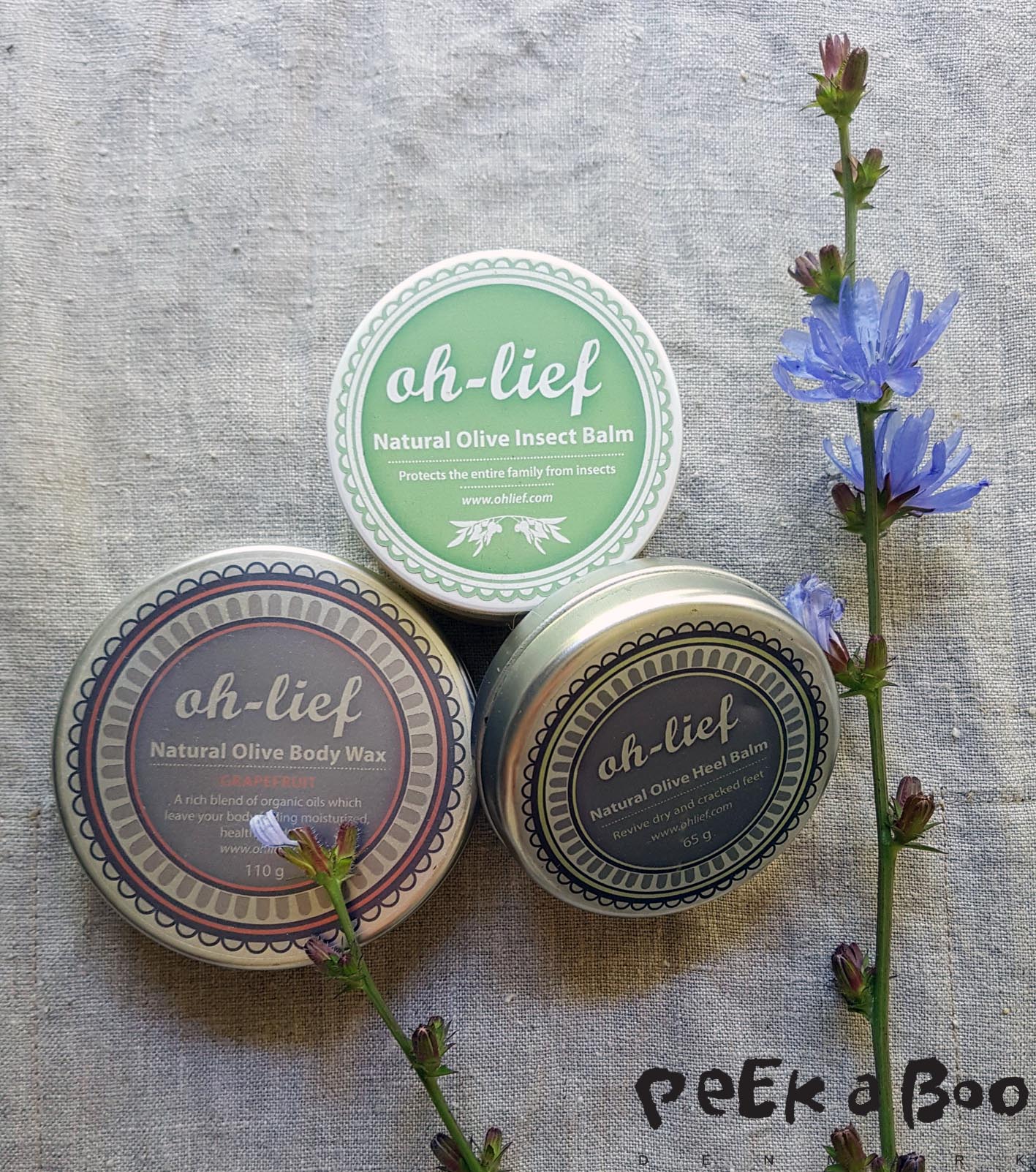 Oh lief body balm, heel balm and Anti insect balm.