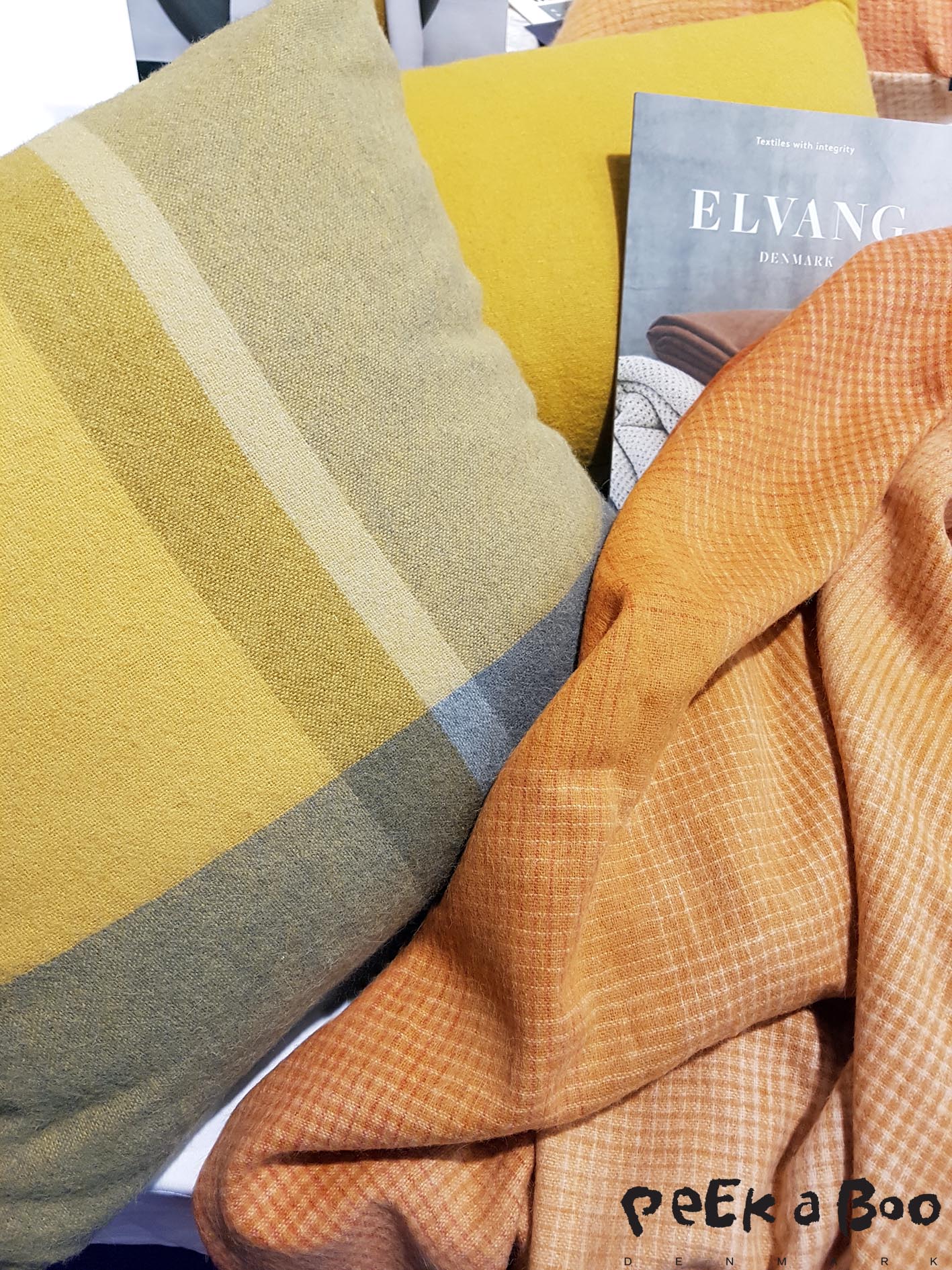 The Danish textile brand Elvang had different variations of the mustard colour woven as lovely soft plaids and cushions. Seen at Tendence in Frankfurt.